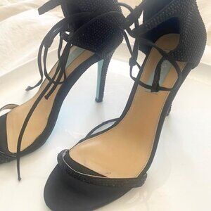 Black rhinestone bow tie up heels - Betsy Johnson size 7.5